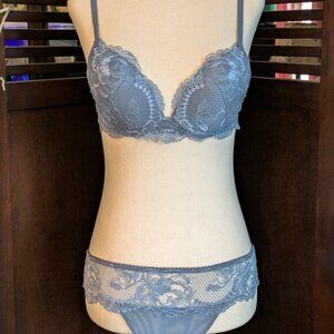 La Perla Brigitta Lace Thong in Slate Blue Med